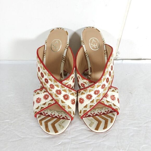 ASH Women's Adel 38 US7-7,5 Multicolor Embroidered Chunky Heels Mule Sandals - Picture 10 of 13